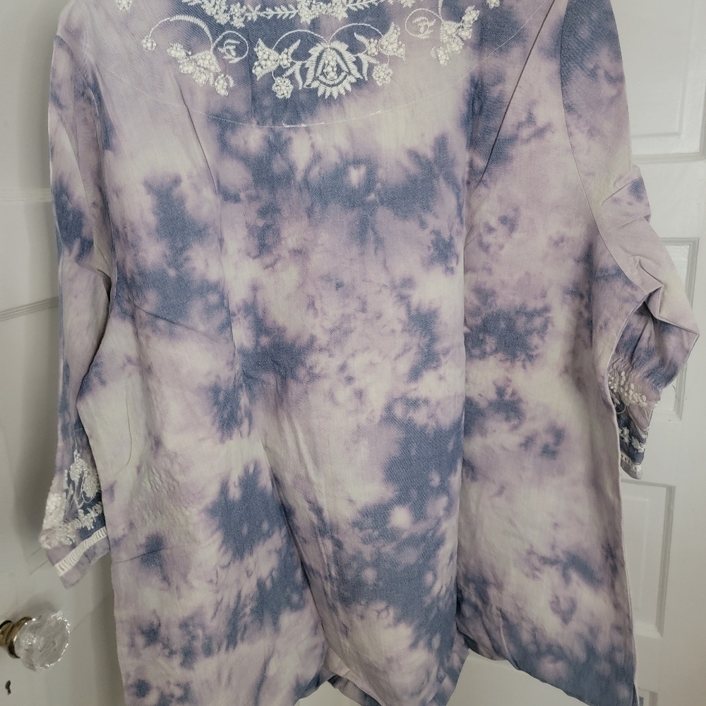 Soft Surroundings Tacoma Top Tunic 3X Sky Blue Embroidered Neckline and Sleeves - Picture 4 of 8